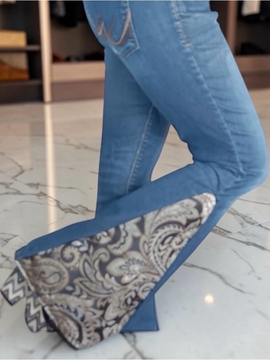 "Boho Revival Original" Upcycled Jeans Denim - Upcycled Low Rise Wide Leg Bell Bottom Jeans Hippie Boho Floral 32 x 33​​​